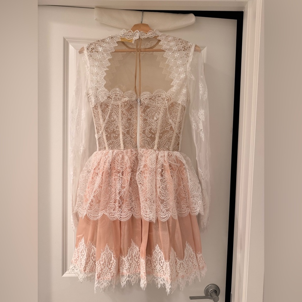 NWOT BRONX AND BANCO Daphne Ivory blush Long Sleeve Mini Dress - Picture 12 of 16